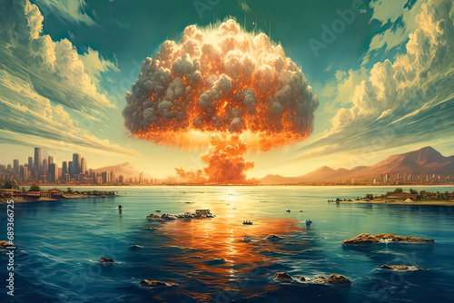 Dystopian aftermath, Stock photo depicting smoke from a nuclear explosion a haunting image symbolizing the gravity and consequences of a catastrophic event. photo