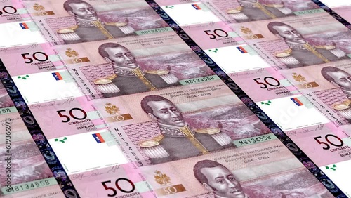 Haiti Haitian Gourde 50 Banknotes Money Printing House, Printing Fifty Haitian Gourde, Printing Press Machine Print out Haitian Gourde, Being printed by currency press machine 50 Haitian