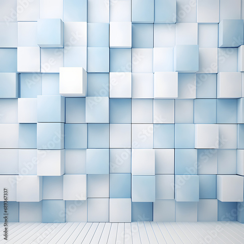 Geometric background with squares in bright light with soft shadows as pattern. 3d render