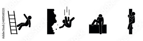 stick figure man icon, human silhouette, people at work, man falling photo