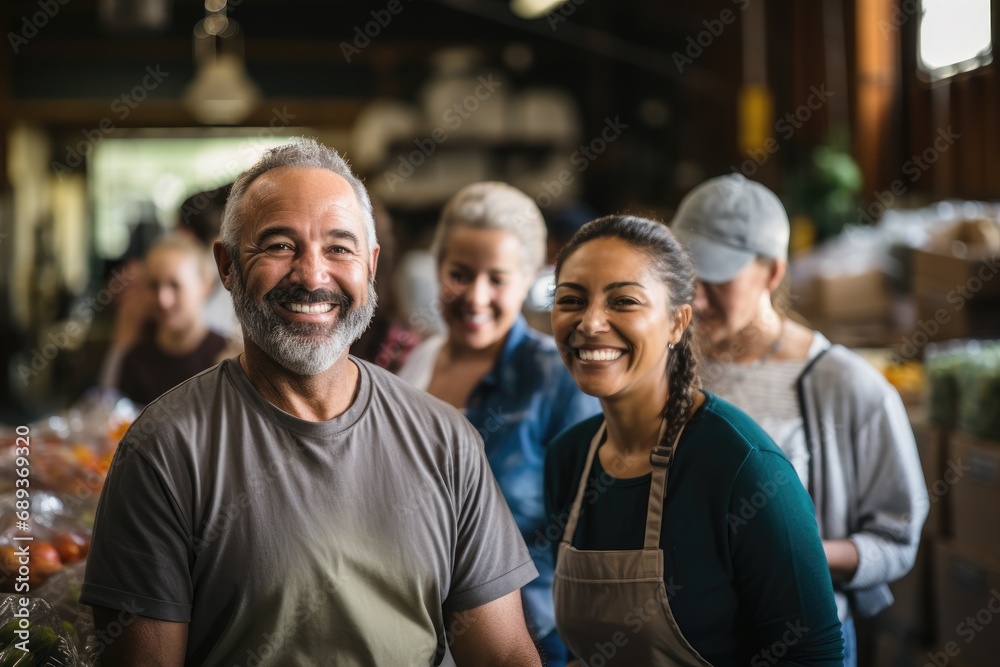 Diverse Group of People Volunteering at a Food Bank Coworkers Smiling Happy Showing Respect and Generosity Diverse Group of People Volunteering at a Food Bank Coworkers Smiling Happy Showing Respect and Generosity