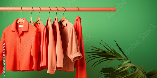 clothes on rack on bright background