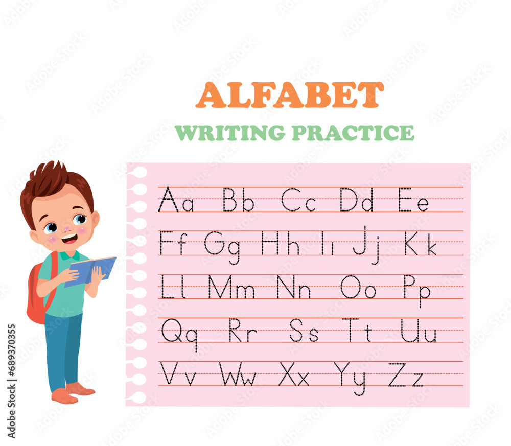 Alphabet letters tracing worksheet with all alphabet letters. Basic writing practice for kindergarten kids Alphabet letters tracing worksheet with all alphabet letters. Basic writing practice for kindergarten kids