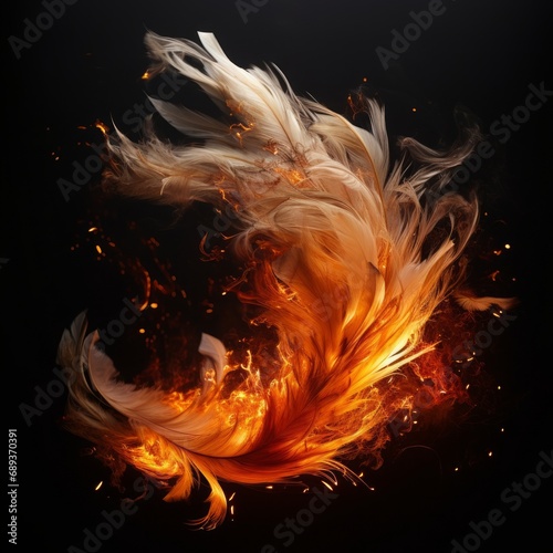 burning bird feathers, high quality details. 