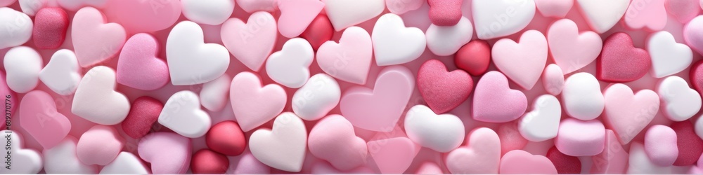 A pink and white background with many hearts. Generative AI.