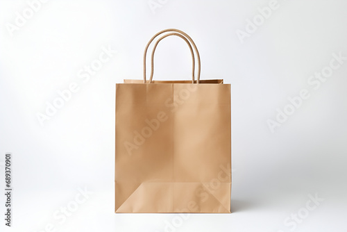 Recycled paper shopping bag on white background. Generated AI