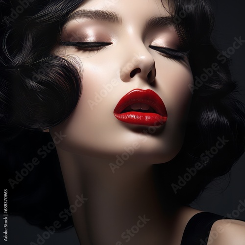 supermodel with red plump lips,high quality