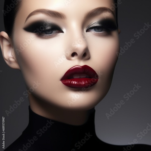 supermodel with red plump lips,high quality