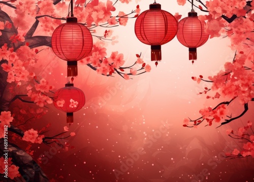 red lanterns from oriental lanterns with a red background,