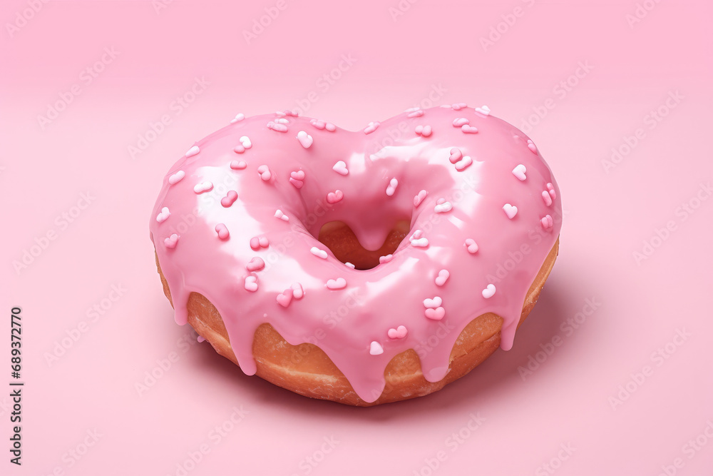 heart shaped donut with glaze on pink pastel background. St. Valentine's day background. heart shaped donut with glaze on pink pastel background. St. Valentine's day background.