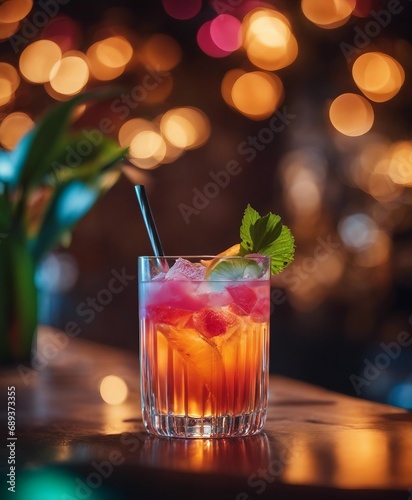 delicious and colorful tropical cocktail, isolated and blurry background