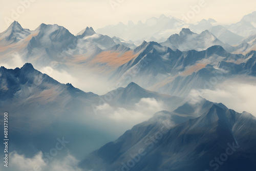mountain range, mountains, dreamy cloudy mountains, peaks © MrJeans