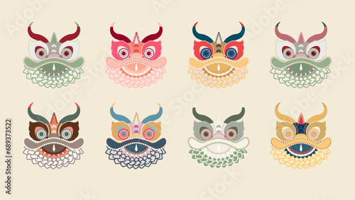 Wallpaper Mural Happy New Year 2024, Chinese New Year. Set of multi-colored dragon masks. Year of the Dragon. Vector Torontodigital.ca