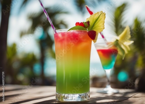 delicious and colorful tropical cocktail, isolated and blurry background