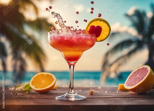 Wallpaper Mural colorful tropical cocktail at the seaside, exploding ingredients, splashing and droplets 

 Torontodigital.ca