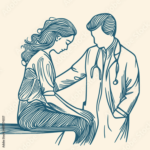 Empathetic Healthcare: Line Art of Doctor Attending to a Woman