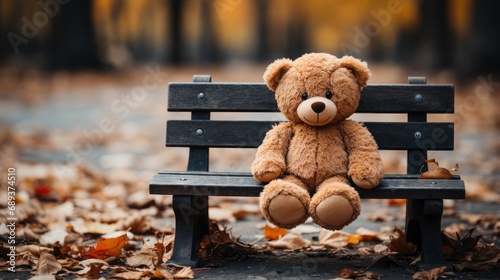 Abandoned Teddy Bear Sitting On Bench, Background Image, Desktop Wallpaper Backgrounds, HD