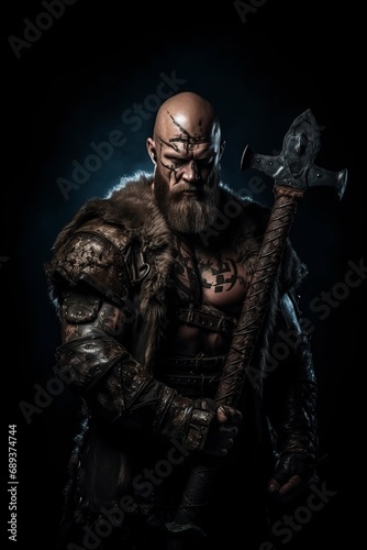 ancient middle age warrior man angry and violent