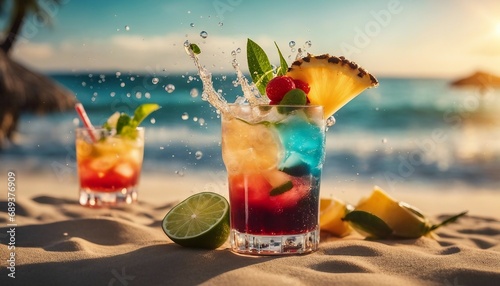 colorful tropical cocktails at the beach

 photo