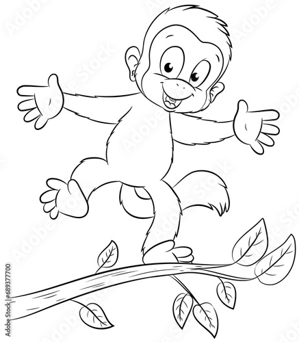 Niedlicher Affe balanciert auf einem Ast - Vektor-Illustration