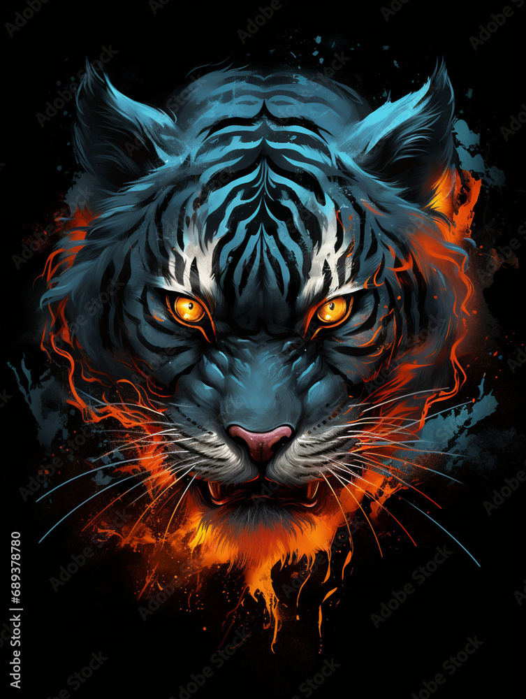 tiger looks angry with deep red eyes, in the style of dark silver and dark orange created with Generative Ai tiger looks angry with deep red eyes, in the style of dark silver and dark orange created with Generative Ai