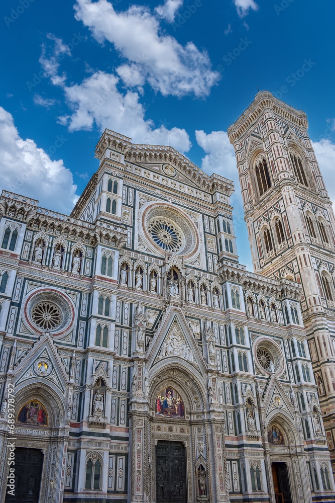 Florence, Italy - November 25, 2023 : View of the Duomo of Florence (Cathedral of Santa Maria del Fiore) with the Giotto Bell Tower