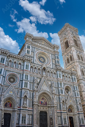 Florence, Italy - November 25, 2023 : View of the Duomo of Florence (Cathedral of Santa Maria del Fiore) with the Giotto Bell Tower