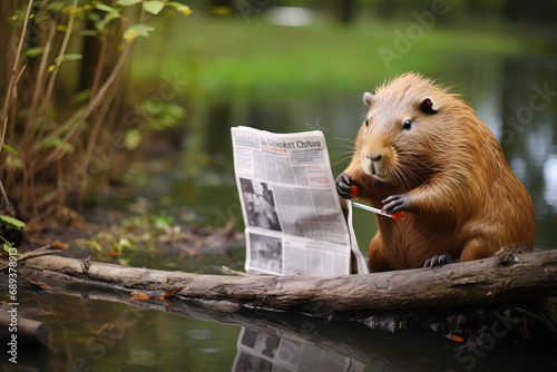 Capibara is reading the newspaper photo
