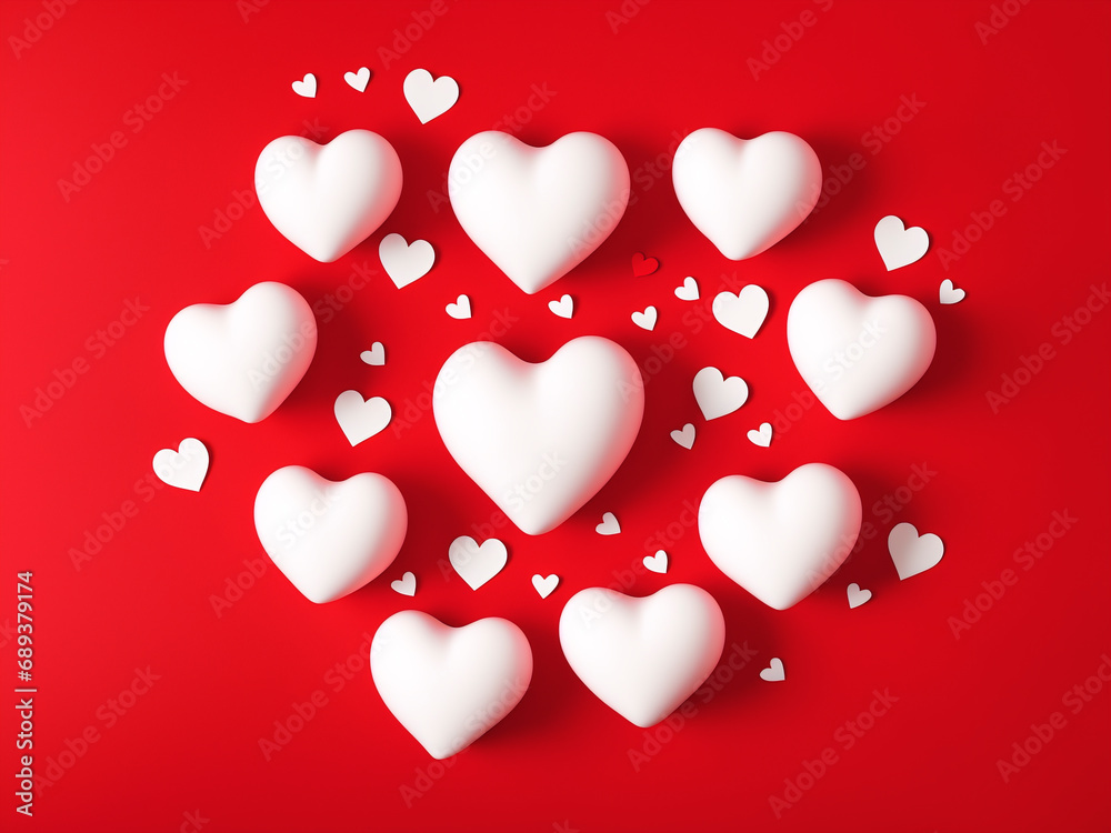 Valentines day background with white hearts on red background.