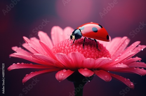 this ladybug is perched on a red flower,