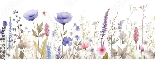 watercolor seamless pattern background wildflowers collection,