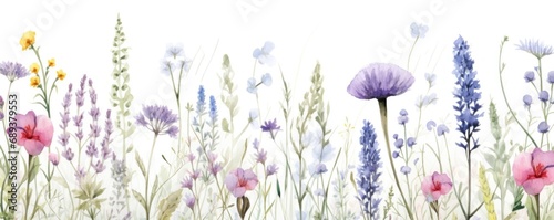 watercolor seamless pattern background wildflowers collection,