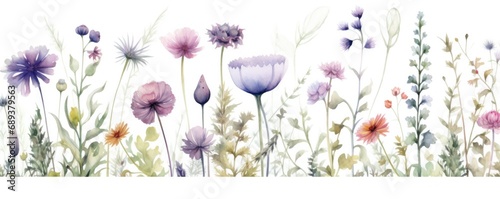 watercolor seamless pattern background wildflowers collection,