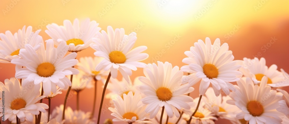 white daisies in summer field, with moonlight,