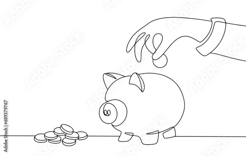 Hand. Money box. Money. One line