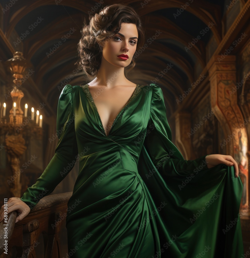 woman wearing green gown,