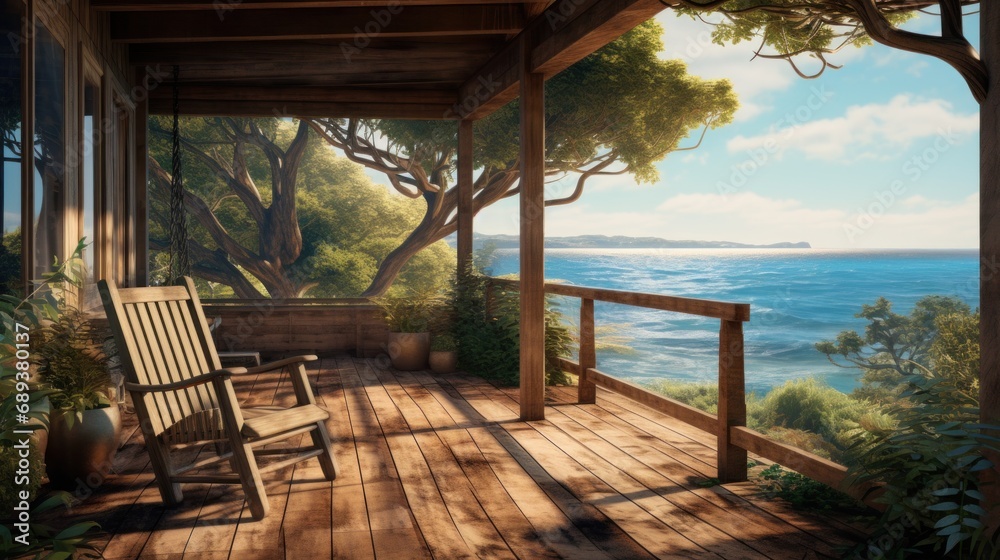 wood porch over the ocean,
