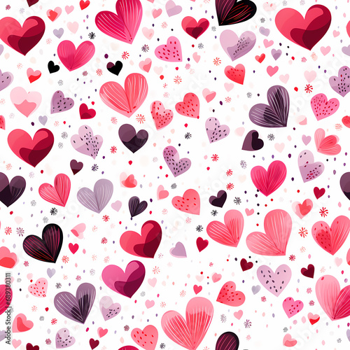 hearts print pattern template generative ai image. drawn heart shape different size and cupid baby boy. valentines day holiday, february 14th, celebrity, give love.