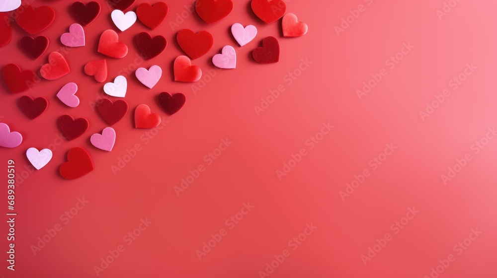 Red and pink hearts on the red abstract background Red and pink hearts on the red abstract background
