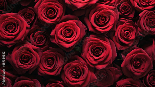 Valentine's Day background. Closeup of beautiful fresh red roses.