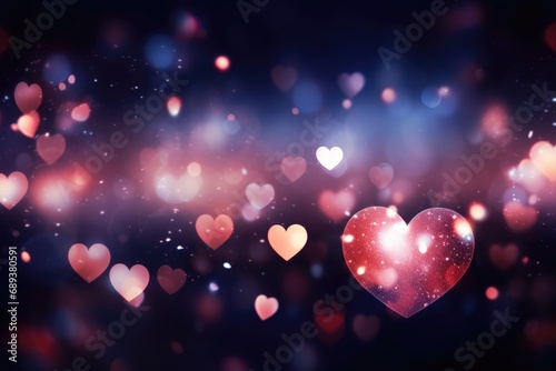 Blurred hearts and lights of light on a dark abstract background