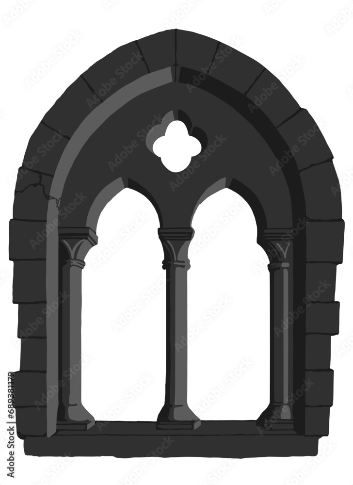 Gothic window plate tracery stylized drawing. Architectural stone engraving; european medieval cathedral/church frame illustration; vector Gothic window plate tracery stylized drawing. Architectural stone engraving; european medieval cathedral/church frame illustration; vector