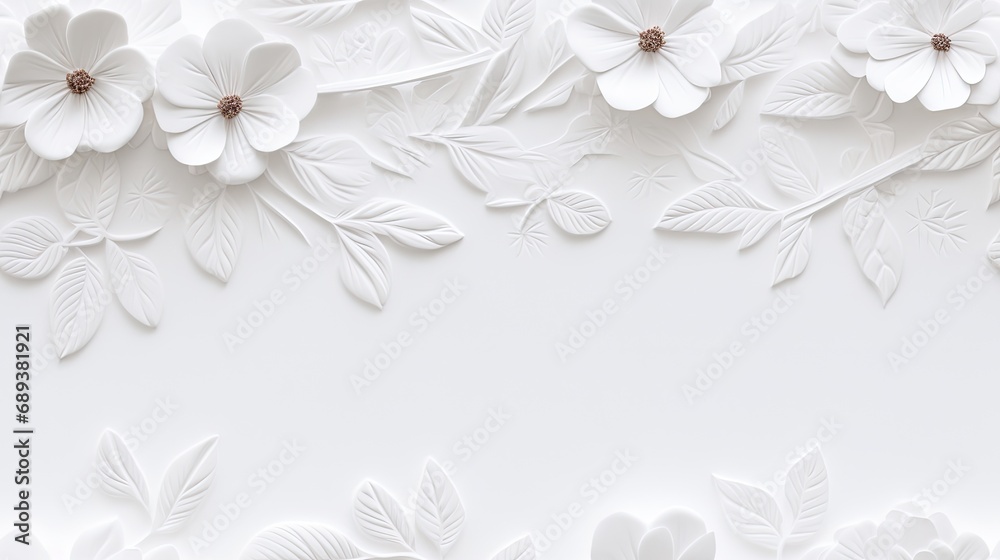 a white paper background adorned with delicately embossed flowers, a textured floral pattern that combines elegance with simplicity. SEAMLESS PATTERN. SEAMLESS WALLPAPER. - obrazy, fototapety, plakaty 
