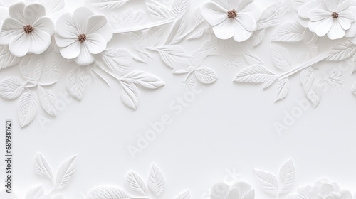 a white paper background adorned with delicately embossed flowers, a textured floral pattern that combines elegance with simplicity. SEAMLESS PATTERN. SEAMLESS WALLPAPER. photo
