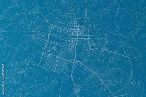 Map of the streets of Maribor (Slovenia) made with white lines on blue background. 3d render, illustration photo