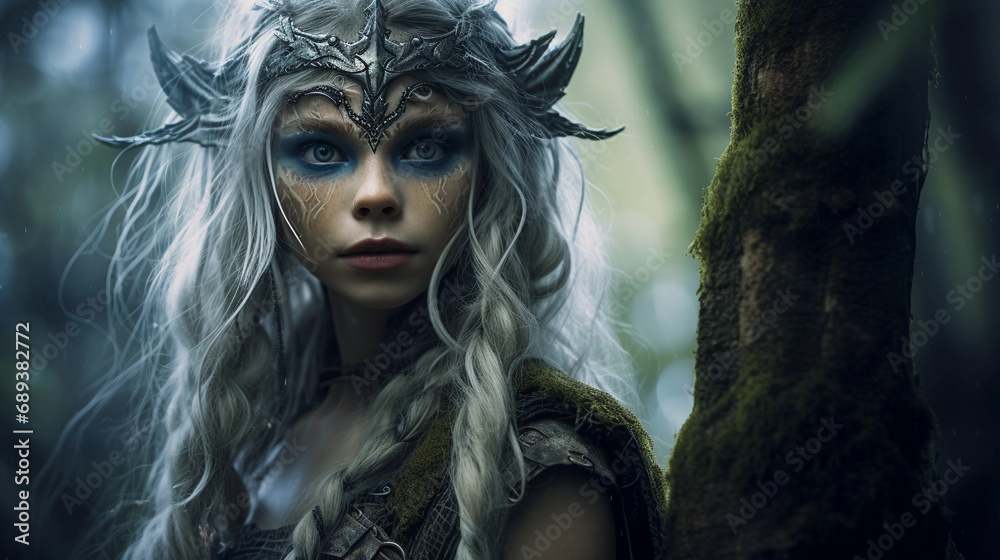 
Fantasy mixed media portrait,  elf character with lifelike texture