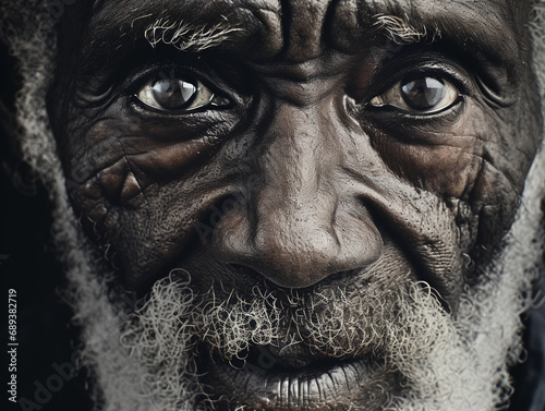 ink portrait of an elderly Black man, textured skin, wise eyes, detailed facial lines, high contrast