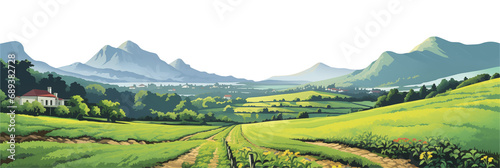 Quiet countryside with a clear sky, cut out - stock png. 