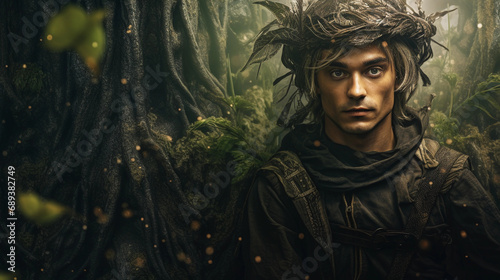  Fantasy mixed media portrait, elf character with lifelike texture