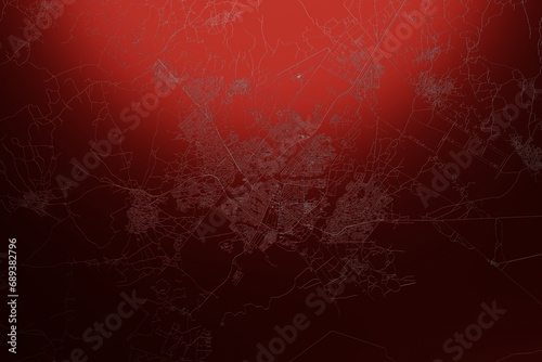 Street map of Gaborone  Botswana  engraved on red metal background. Light is coming from top. 3d render  illustration
